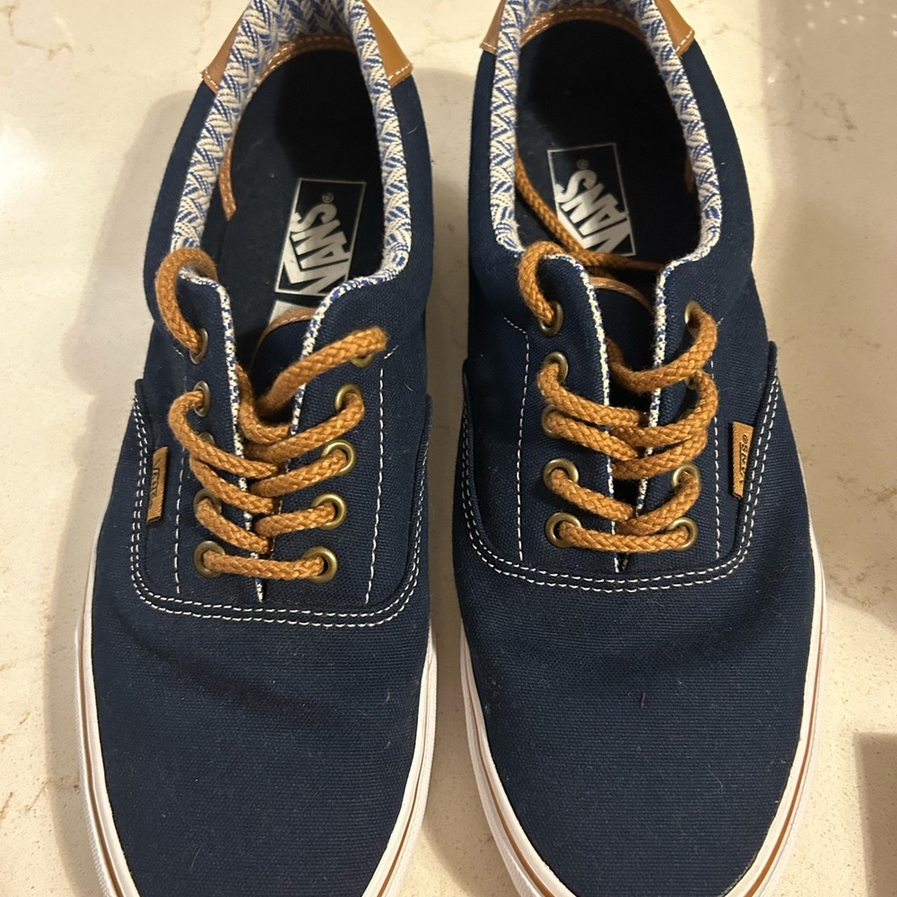 Vans Blue and Tan Canvas Sneakers with Metal Eyelets